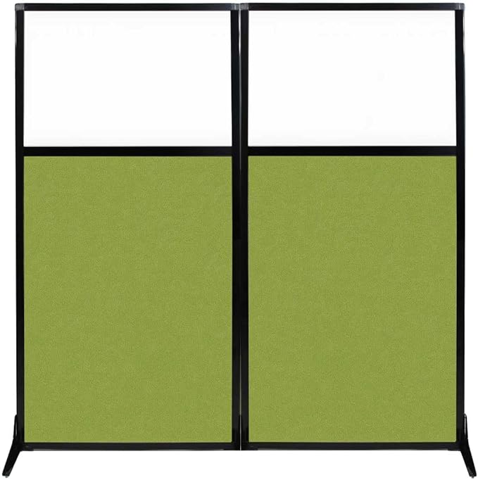 Versare Workstation Partition | Portable Wall Divider | Modern Office Cubicle | Free Standing Privacy Screen | Flexible Work Space | 66" x 70" W/Window, Lime Green Fabric Panels