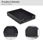 Leather 1-Layer Letter Tray Stackable File Document Tray,A4 Paper Case Rack Desk Office Supplies Organizer Holders,Desktop Organization, Pen Mail Magazine Storage Box(Black)