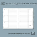 POPRUN Weekly Planner 2026 Calendar (Medium 6.75" x 8.75") 12 Months Notebook with Horizontal Layout, Leather Hardcover, Inner Pocket, 100GSM Thick Paper, Pen Holder - Lavender