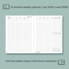 POPRUN Planner 2025-2026 (Medium - 6.5'' x 8.5'') Academic Weekly Calendar (July 2025 - June 2026) with Hourly Time Slots, Monthly Tabs, 100GSM Thick Papers, Leather Soft Cover - Brown