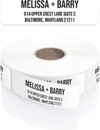 White Bold Rolled Address Labels/Roll of 500 Personalized Address Labels/Designer Return Address Stickers in Elegant Plastic Dispenser