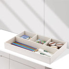 KINGFOM PU Leather Desk Drawer Organizer, 4 Compartment Office Supplies Stationery Storage Tray, Desk Organizers and Accessories Drawer Organizer Tray for Home, Makeup, Jewelry Stackable White