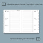 POPRUN Planner 2025-2026 (Medium 6.75''x 8.75''), Horizontal Weekly Notebook Jul.2025 - Jun.2026, Academic Appointment Book with Monthly Tabs, Leather Hardcover, Inner Pocket, 100 GSM - Midnight Green