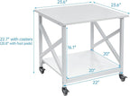 23.6 x 23.6 Inches Large Printer Stand, 2 Tier Square Printer Table with Storage Shelf for Home Office, Multi-use Rolling Cart with Wheels for Laser, 3D Printer and Mini Fridge - White