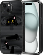 MOSNOVO Case for iPhone 15, [10ft 4X Military-Grade Drop Protection] Durable & Shockproof Phone Case Cover Design for iPhone 15 - Hidden Black Cat - Clear Black