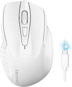 TECKNET Wireless Mouse (BT5.0/3.0 & 2.4G) Rechargeable 4800 DPI Silent USB A & Bluetooth Mouse 6 Buttons, Wide Compatibility - White