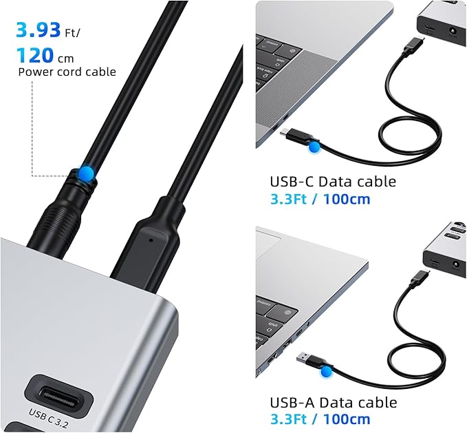 Powered USB Hub 10Gbps, 17 Ports 96W USB 3.2 Hub(10 USB-A 3.2 Ports+3 QC 24W Fast Charging Ports+2 USB-C 3.2 Ports+SD/TF Card Reader), 12V/8A Power Adapter for Laptop, PC, Computer, HDD,Flash Drive
