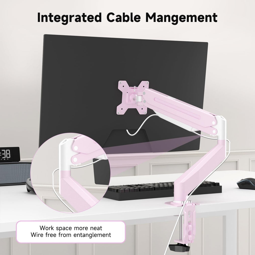 Suptek Monitor Mount Gas Spring Monitor Arm Desk Mount Fully Adjustable Fits 17-32 inch Monitors Weight Capacity up to 22 lbs,Pink(MD8PINK)
