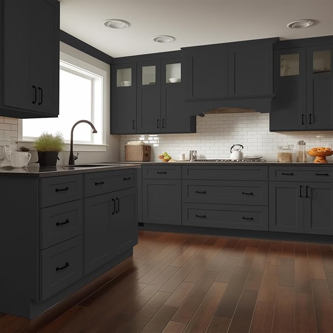 Shaker Style Charcoal Black RTA Solid Wood Base Cabinet with 3 Drawers and Soft Close Feature, 12" W x 24" D x 34.5" H, Perfect for Standalone Use or Kitchen Cabinet Combinations