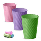 Bathroom Trash Can, 3 Pack 1.8 Gallons Small Trash Can with Trash Bags, Bathroom Garbage Can, Plastic Trash Bin, Round Waste Basket for Bedroom, Office, Compact Space (Pink Purple Green)