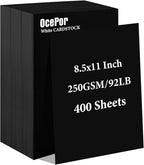 OcePor 400 Sheets Black Cardstock 8.5” x 11”, 92lb/250gsm Black Card Stock, Thick Card Stock Paper, Heavy Cardstock Paper for Printer, Resume, Scrapbooks, Art, Crafts, Business Cards