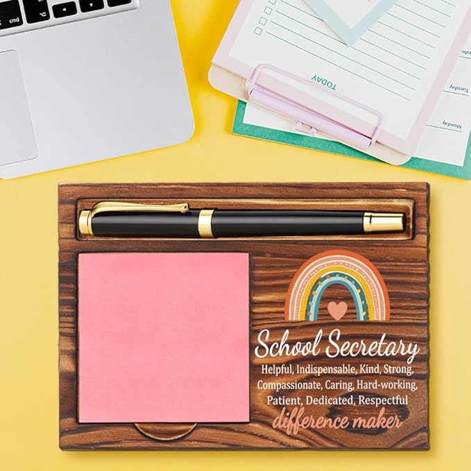 School Secretary Sticky Note Holder, Thank You School Secretary Gifts, School Secretary Appreciation Gifts, School Secretary Office Decor Self-Stick Note Pad Holders YB368