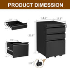 Metal Mobile File Cabinet with Lock and 4 Keys - Fully Assembled, Under Office Desk 3 Drawers Filing Cabinet for Home Office with Anti-tilt Wheels, A4/Legal/Letter Hanging File Drawers