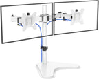 HUANUO 32 inches Dual Monitor Stand up to 17.6lbs, High-Grade Aluminum Free-Standing Dual Monitors Mount for 2 Screens. Fully Adjustable Dual Monitor Stand for Desk with Tilt, Swivel, Rotation, White