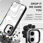 MOSNOVO Case for iPhone 16 Plus, [10ft 4X Military-Grade Drop Protection] Durable & Shockproof Phone Case Cover Design for iPhone 16 Plus - White Swirl - Clear Black
