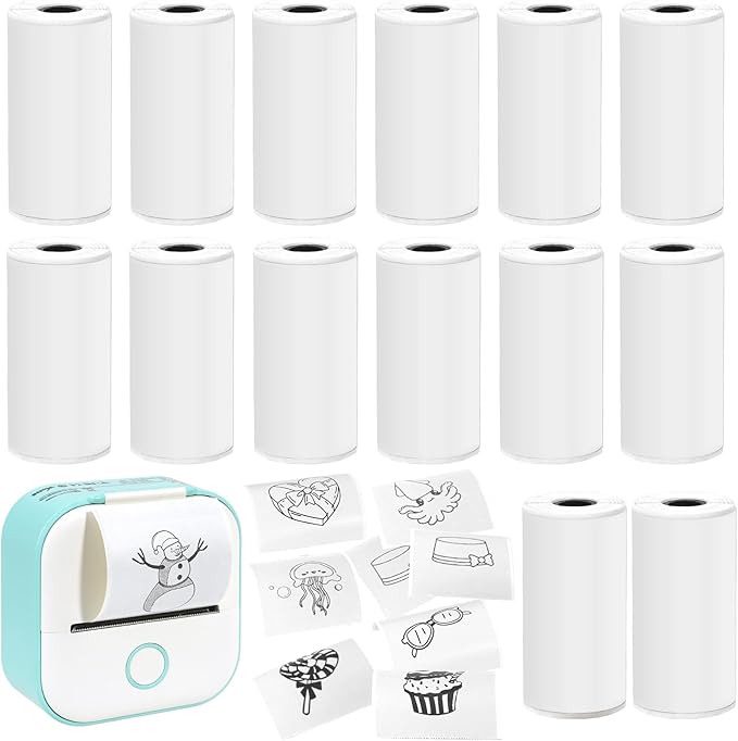 14 Rolls 53mmx28mm Thermal Printer Paper, Mini Colorful Self-adhesive Label Printer Paper for Phomemo Memoking Mini Printer, Small Printer T02/M02, Study Notes, Journal Photos (white)