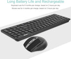 Arteck 2.4G USB Wireless Keyboard and Mouse Combo Ultra Slim Compact Keyboard and Ergonomic Mouse for Computer Desktop PC Laptop and Windows 11/10/8/7 Build in USB-C Rechargeable Battery