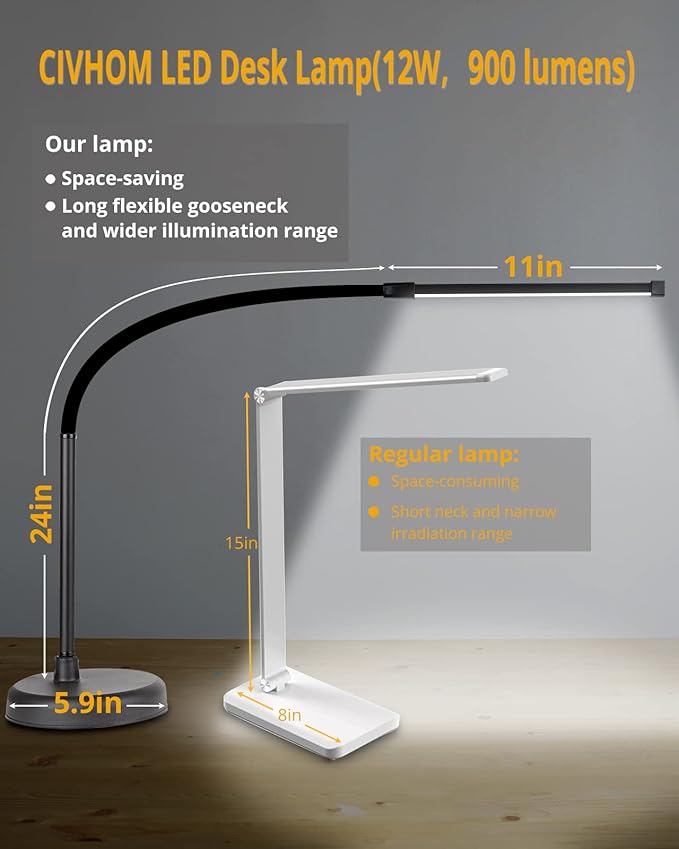 LED Desk Lamp, Swing Arm Architect Task Lamp with Long Flexible Gooseneck, 3 Color Modes, and USB Adapter, Dimmable Desk Light for Home/Office/Drafting/Reading/Piano