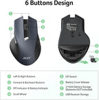 acer Wireless Mouse for Laptop, 2.4GHz Computer Mouse 3 Adjustable DPI Office Cordless USB Mice with USBA Receiver, 6 Buttons, 1600 DPI, Medium to Large Sized Hands Compatible with PC, Laptop, Desktop