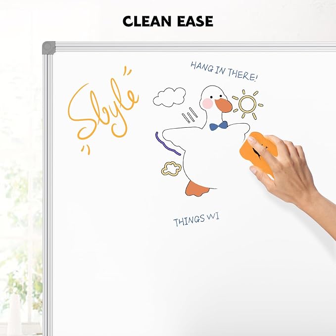 Lockways White Board Dry Erase Board 48 x 36 Inch, Magnetic Whiteboard 4 x 3, Silver Aluminium Frame, Set Including 1 Detachable Aluminum Marker Tray, 3 Dry Erase Markers, 8 Magnets