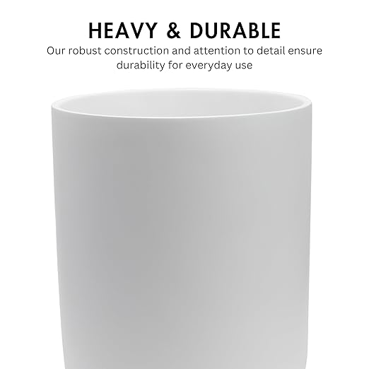 Matte White Round Compact Trash Can Mini, 2 Gallons / 7.5L Garbage Bin, Tiny Wastebasket for Bathrooms, Office, Under Desk, Bedroom, Laundry Room, Kitchen, Kids Room, and Dorm