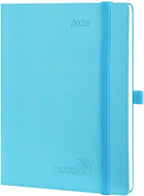 POPRUN 2026 Planner (Medium - 6.5'' x 8.5'') - 2026 Weekly Calendar ((Jan. 2026 - Dec. 2026) with Hourly Time Slots, Weekly/Monthly Appointment Book for Time Management - Leather Soft Cover - Blue Green
