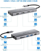 USB C Hub, TOTU Upgraded 13 in 1 Type C Hub to 4K HDMI & DP, VGA, 2 USB3.0/2 USB2.0/75W PD, Triple Display Docking Station for MacBook Pro and Windows USB C Systems, macOS only Support Mirror 1