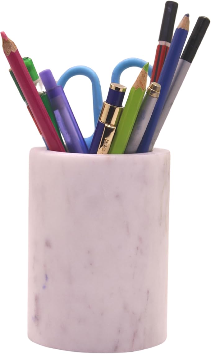 Natural Marble Pencil Pen Holder Stand for Desk, Makeup Brush Cup for Girls, Bathroom Tumbler Cup, Durable Office & Home Organizer Pencil Holder