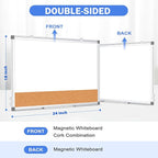 Double-Sided Whiteboard Cork Board Combo for Wall, WALGLASS 24" x 18" Dry Erase White Board Corkboard Combination, Hanging Wall Mount Bulletin Board with Aluminum Frame for Office, Home, School