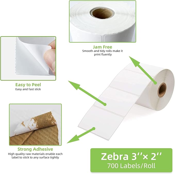 Compatible 3" x 2" Direct Thermal Labels Replacement for Barcodes Postage Address Shipping Compatible with Rollo & Zebra Desktop Printers Adhesive & Perforated (12 Rolls, 700 Labels/Roll)