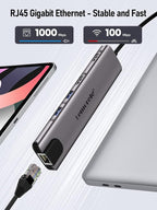 Lemorele Aluminium USB C Laptop Docking Station Dual Monitor 11 in 1 Hub Adapter w/ 2 HDMI 4K, 100W PD, Gigabit Ethernet, SD/TF, 4 USB3.0/USB2.0, USB C 3.0, for Dell HP Lenovo Surface Typc C Laptop