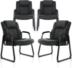 CLATINA Big & Tall 500 lb. Guest Chair, Leather Reception Chairs with Sled Base and Padded Arm Rest for Waiting Room Office Home and Meeting Conference-Black (4 Pack)