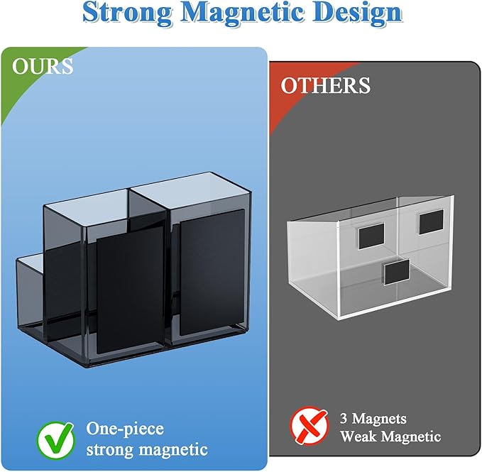 Marbrasse Acrylic Magnetic Pen Holder, Dry Erase Marker Holder, Magnetic Whiteboard Pencil Holders for Refrigerator, Locker, School and Office,Grey