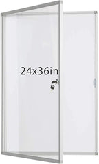 Lockable Dry Erase Board 36x24 Inches Enclosed Bulletin Boards White Board Frame Display Case,with Magnets,for School Message Notice Whiteboard (White Board)