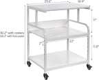 White Printer Stand, 23.6 x18.9 x 30 Inches Big Size Printer Table with Adjustable Shelf, 3 Tier Rolling Printer Cart with Wheels for Home Office Storage and Organization