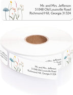Wildflower Rolled Address Labels / 500 Personalized Return Address Labels/Designer Address Stickers in Elegant Plastic Dispenser