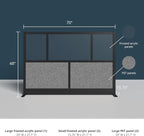 Stand Up Desk Store Expanse Modular Wall | 70'' x 48'' Wall | Expandable Partition Room Divider with Rearrangeable Frosted Acrylic & Sound Absorbent Panels (Black Frame)