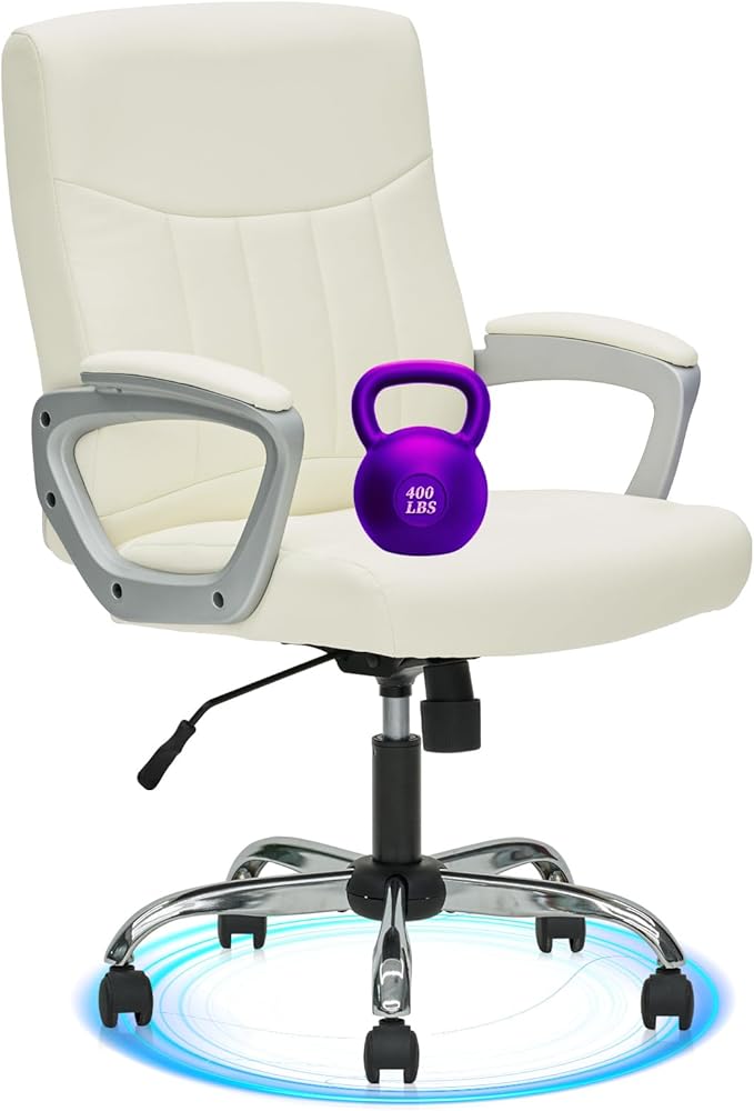 CLATINA Office Computer Desk Chair Executive Mid Back Chair Comfortable Ergonomic Managerial Chair Adjustable PU Leather Home Office Desk Chair Swivel, White 1PK