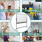 72" x 40" Height-Adjustable Mobile Whiteboard | Double-Sided Magnetic Dry Erase Board on 360° Rolling Stand | Large Reversible Black Whiteboard for Office, Classroom & Home