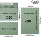 Wishop 50 Pack Self-Adhesive Envelopes with Fold Cards for Wedding Invitations, Greeting Cards, Baby Shower, Letter Mailing (Sage-Green, 5x7)