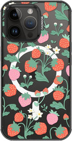 MOSNOVO Magnetic Case for iPhone 14 Pro Max, 10ft Military-Grade Protection, Compatible with Magsafe, Shockproof Phone Case for iPhone 14 Pro Max - Strawberry Garden - Clear Black