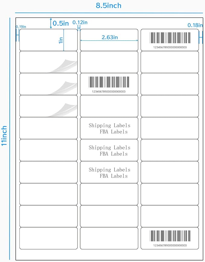 8.5"×11" Address Labels 600 Labels Sticker Paper for Laser/Inkjet Printer, 1" x 2-5/8" mailing Label- White