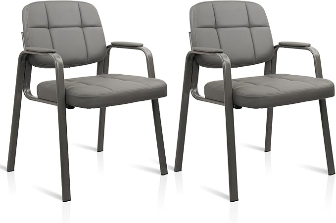 CLATINA Waiting Room Guest Chair with Bonded Leather Padded Arm Rest for Office Reception and Conference Desk(Grey 2 Pack)