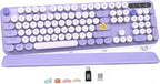 Wireless Keyboard, Round Keycaps, Retro Typewriter Keyboard with Detachable Wrist Rest, Sleep Mode, Foldable Legs, 2.4GHz Full-size Cordless Computer Keyboard for Windows/PC/Laptop (Colorful-Purple)