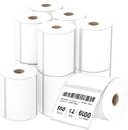 4" x 3" Direct Thermal Labels, Thermal Printer Labels for Shipping Address Barcodes, Thermal Stickers Compatible with Zebra, Rollo, Munbyn Thermal Labels Printers (12 Rolls, 500 Labels/Roll)