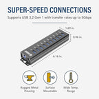 10-Port USB 3.2 Gen 1 Mountable Charging and SuperSpeed Data Hub with 5V/4A Power Adapter and USB Type-A to Type-B Cable Up to 900mA per Port Charging Function Wall and Surface Mounting