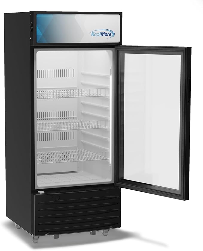 KoolMore KM-MDR-1D-6C 6 Cu. Ft. Commercial One Glass Door Display Upright Beverage Refrigerator Cooler Merchandiser-22.8 in. x 21.4 in. x 52.7 in. [Black]