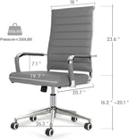 Home Office Chair Ribbed, Modern Leather Conference Waiting Room Chairs,Ergonomic Office Desk Chair, High Back Executive Computer Chair, Adjustable Swivel Chair with Arms (Gray)