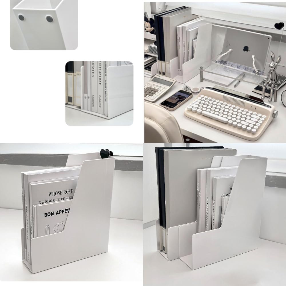Vertical File Holder, 2 pack Plastic Document Organizer and Magazine Organizer, Multi-purpose Document Organizer for Home Office (White)