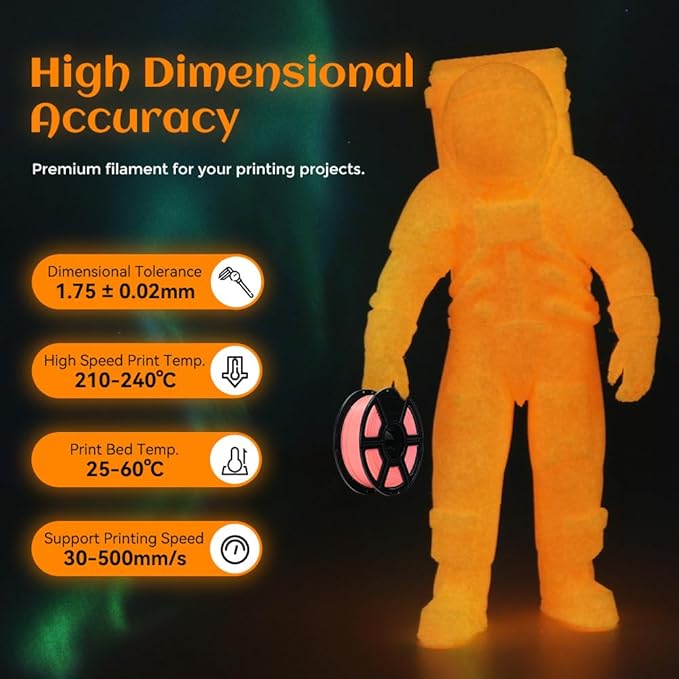 FLASHFORGE Glow in The Dark Rapid PLA Filament 1.75mm, High Flow Speedy 3D Printer Filament Luminous Red, Max 500mm/s High-Speed Printing, High Brightness and Long-Lasting Glowing Effect